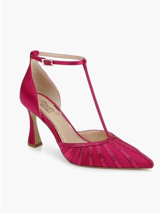 Jewel Badgley Mischka Shoes - Jewel Badgley Mischka Mayra Fuchsia Pink Satin Crystal T-Strap Pumps Womens 6